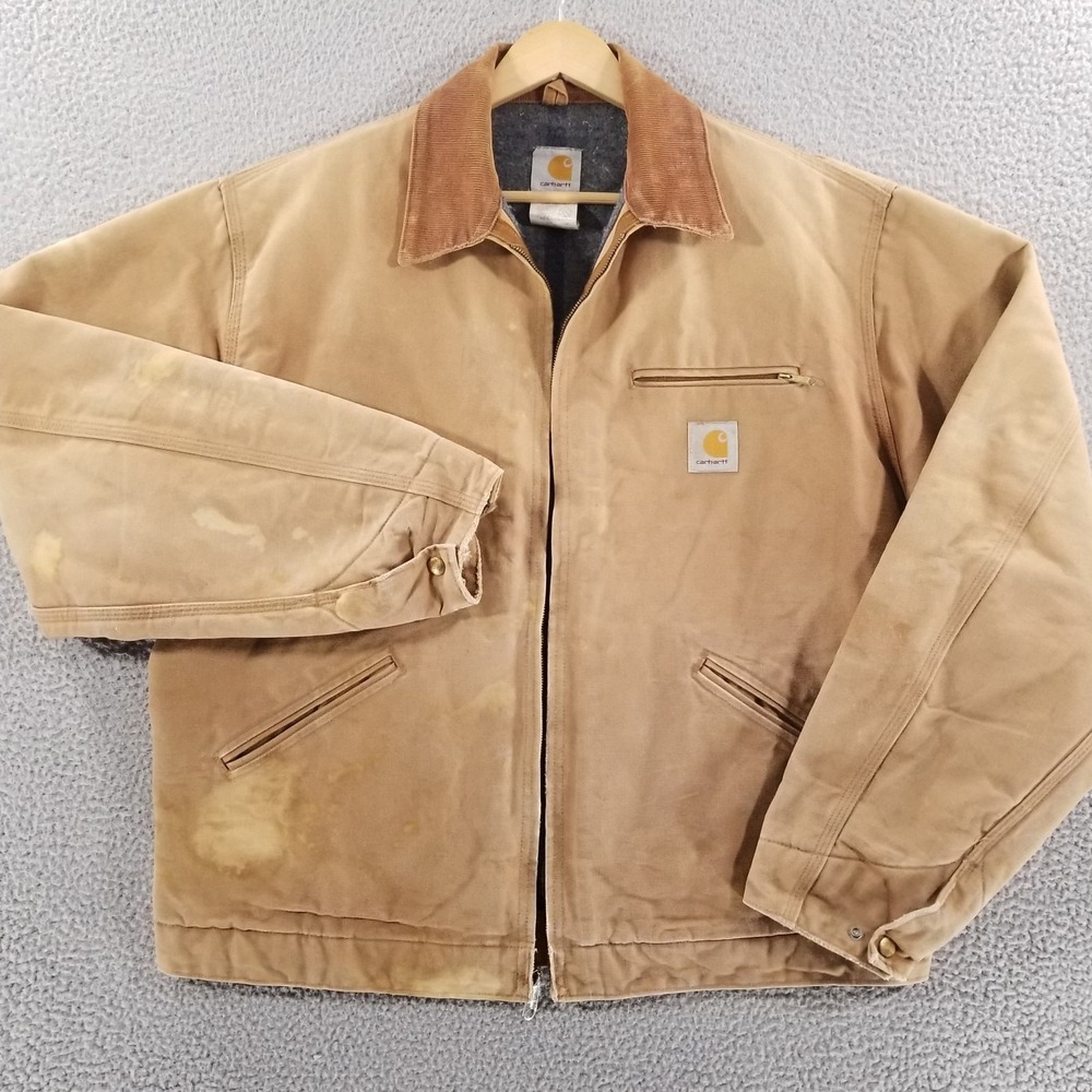 Vtg Carhartt Detroit Jacket *FLAW* XL 48 TALL J01 Canvas Blanket Lined Made USA